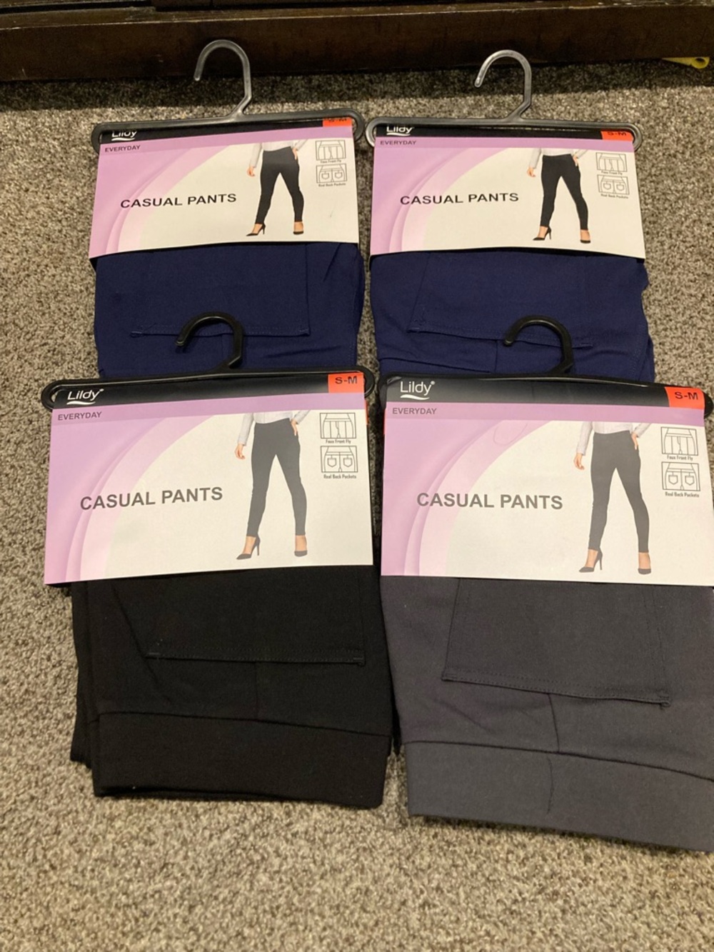 Lildy Casual Pants Bundle S/M NWT Black Gray Navy Pull-On Stretch Work Pants